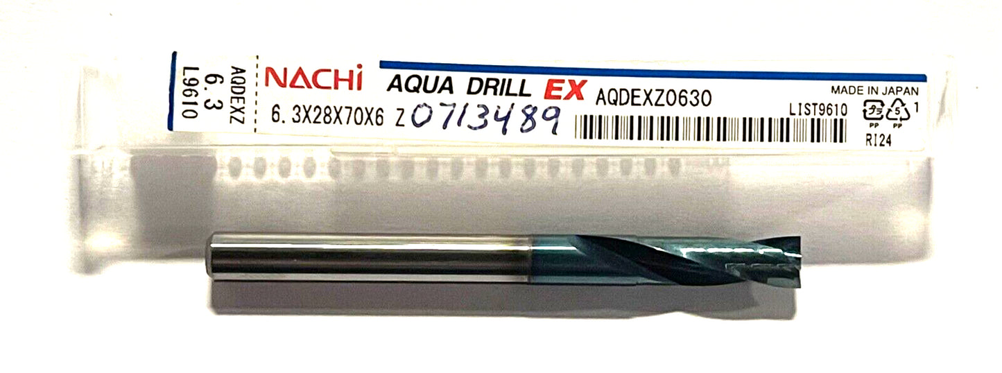 NACHI 6.3mm Solid Carbide Drill 2xD Aqua EX Coating 180° 2 Flute Made In Japan