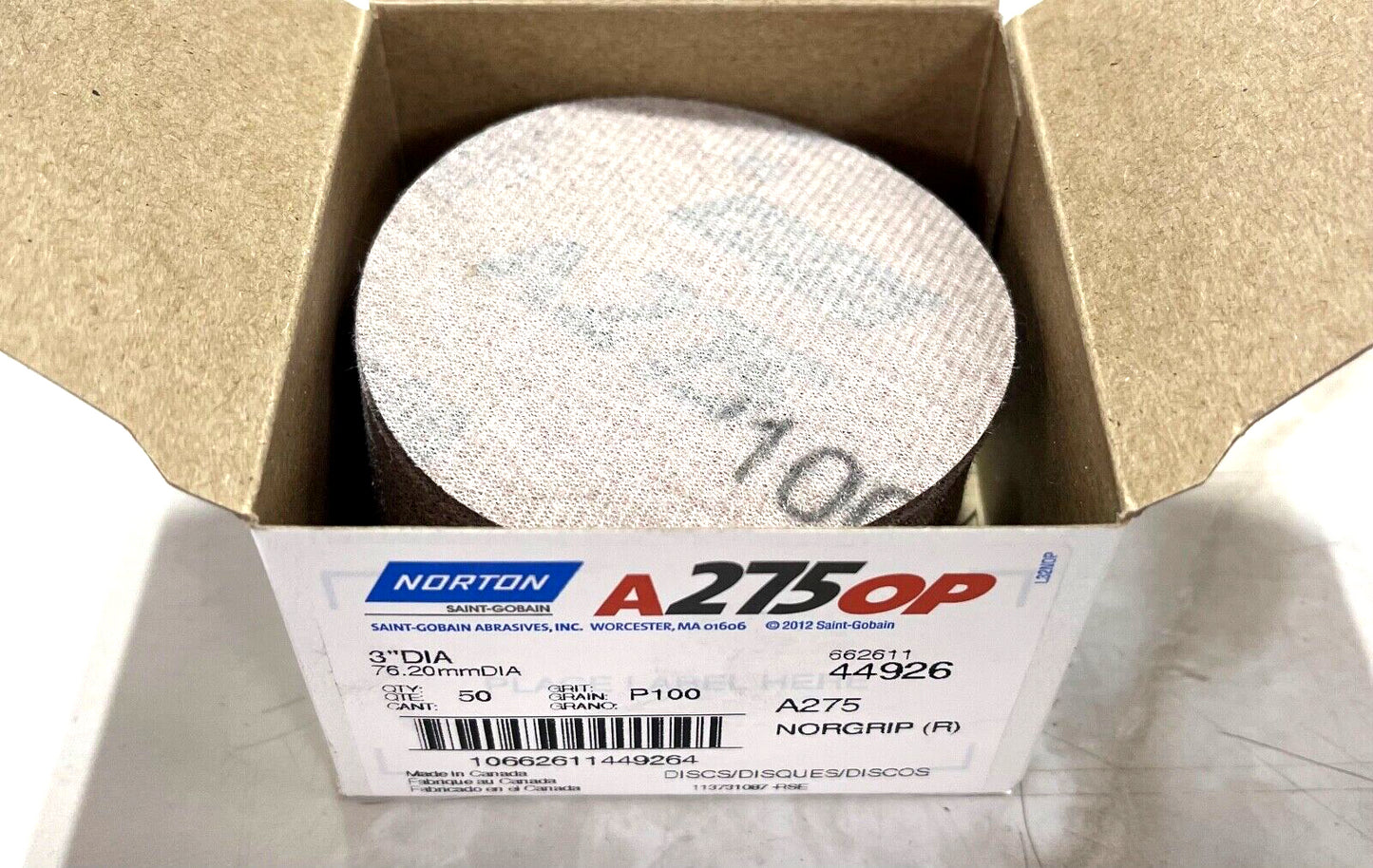 Norton 3" Hook & Loop Disc 100 Grit Aluminum Oxide Sanding Discs 50 Pack