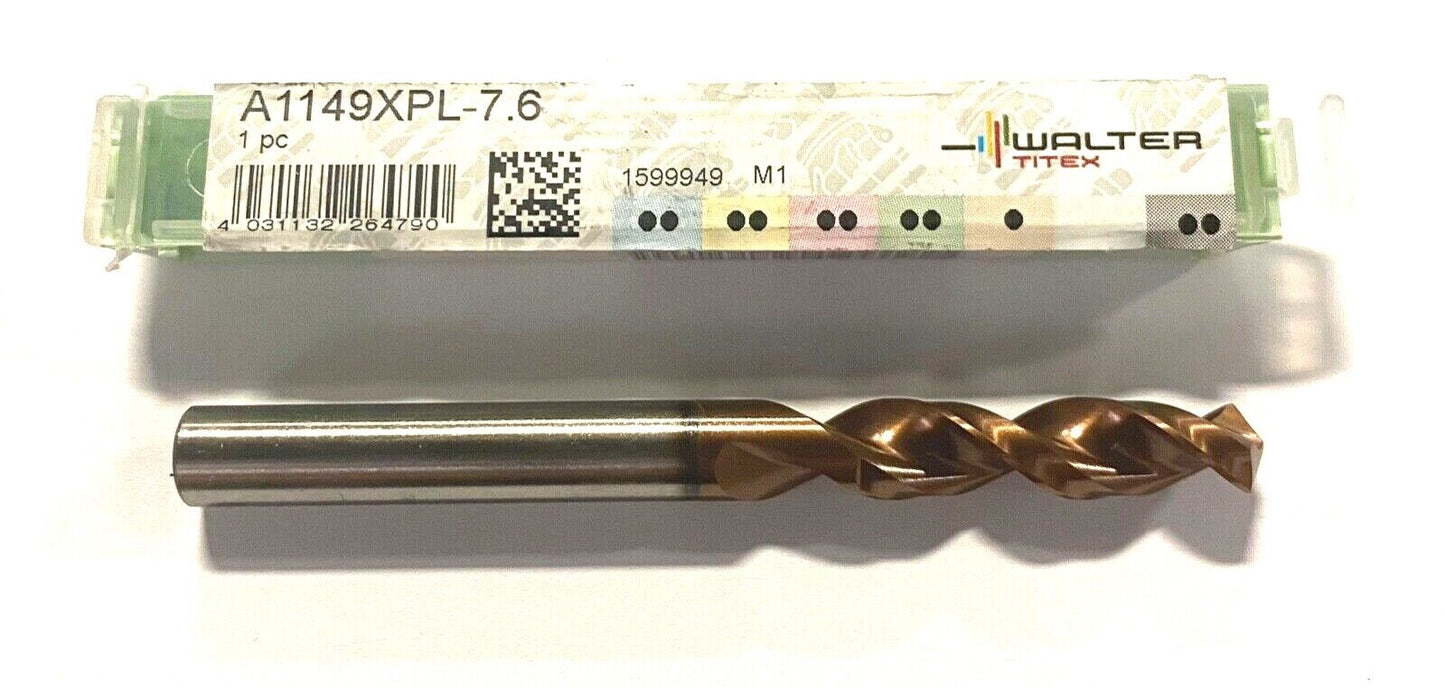 Walter Titex 7.6mm UFL HSS-Co Drill XPL Coated 3xD Deep Hole Drilling