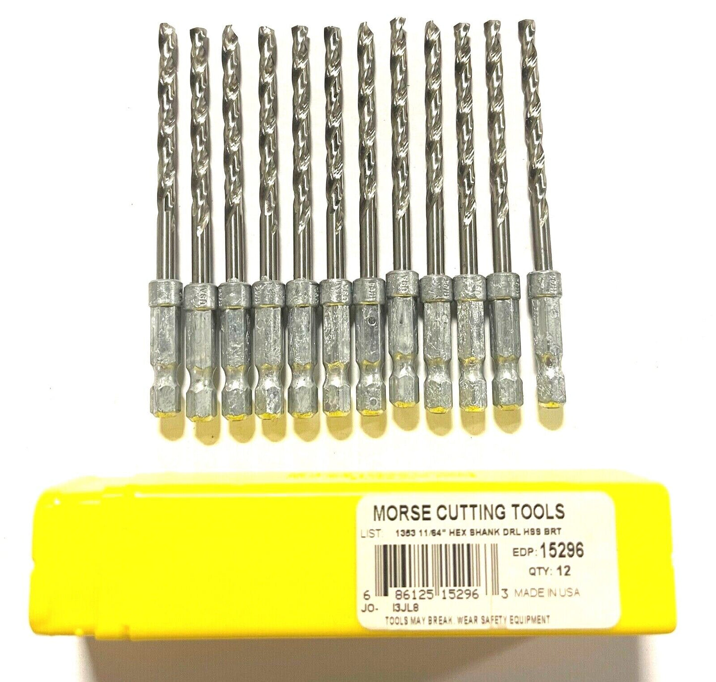 Morse 11/64" HSS Drill Bit 1/4" Hex Shank Drills 135° Split Point USA Made 12pk