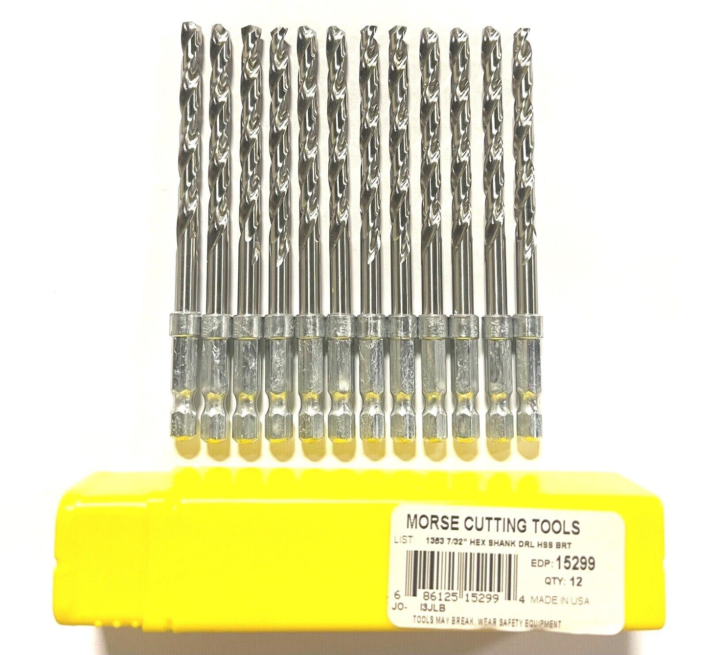 Morse 7/32" HSS Drill Bit 1/4" Hex Shank Drills 135° Split Point USA Made 12pk