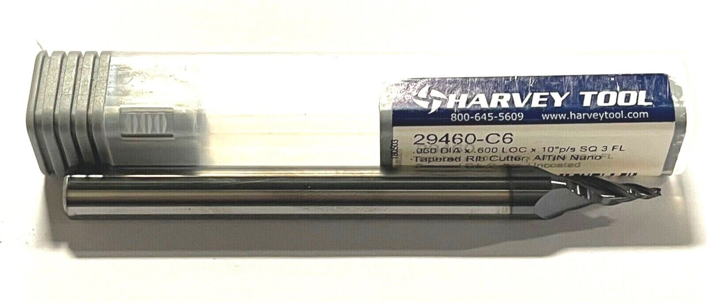 Harvey Tool .060 Carbide Miniature End Mill Tapered Rib Cutter 10° AlTiN-Nano