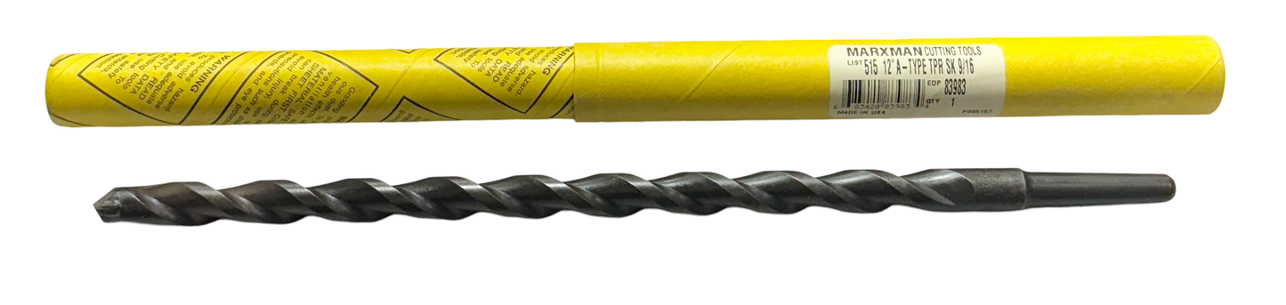 9/16" x 12" Carbide Tipped "A" Type Taper Shank Percussion Hammer Drill USA Made