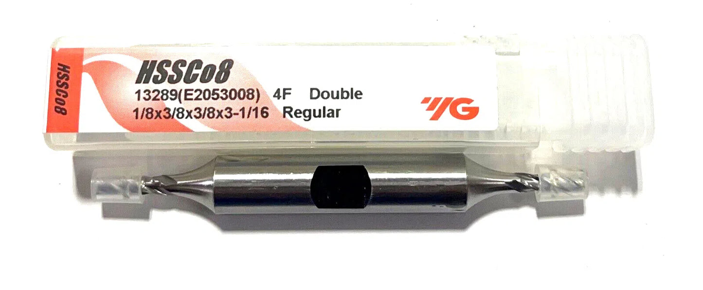 YG 1/8" HSSCo8 Double End Mill 4 Flute Regular Length 3/8" Shank