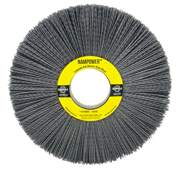 BRM 8" x 1" Composite Hub Nylon Abrasive Wheel 80 Grit .040" Bristle