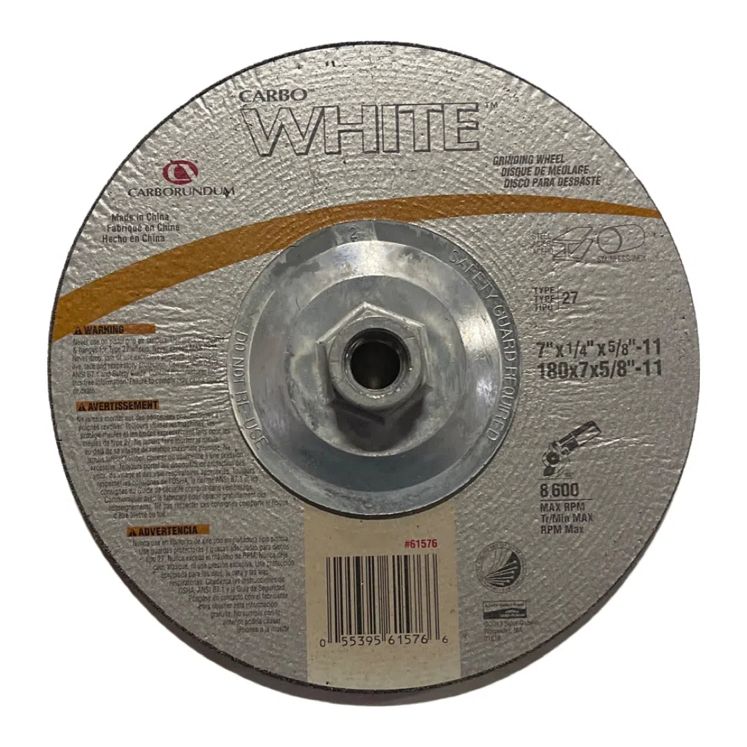 CARBO WHITE 7" x 1/4" x 5/8-11 Depressed Center Grinding Wheel Type 27 A24 Grit