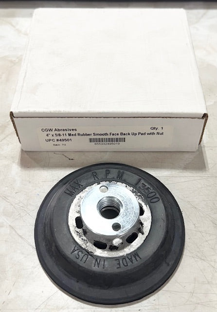 CGW 4" x 5/8-11 Medium Rubber Smooth Face Back-Up Pad with Nut