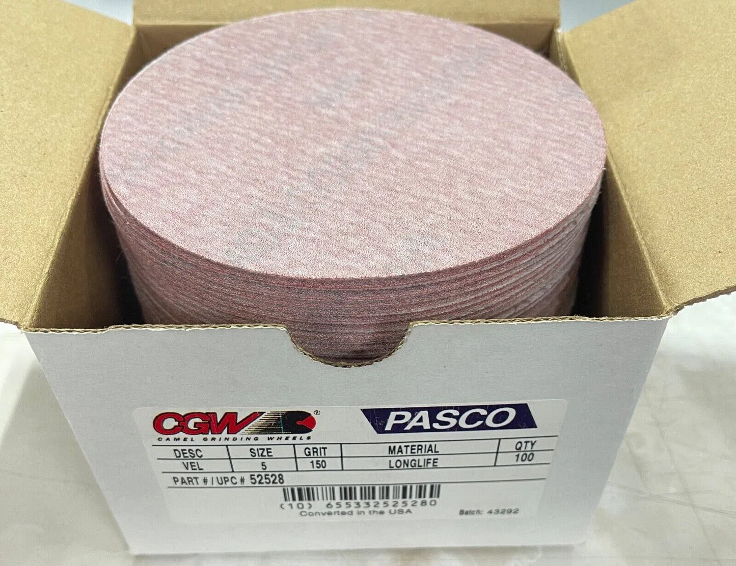 CGW 5" Film Hook & Loop Sanding Discs 150 Grit Aluminum Oxide 100 Pack 52528