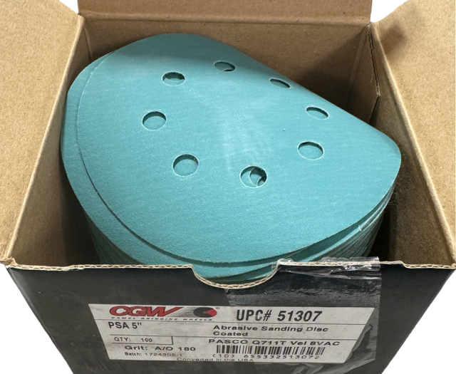 CGW 5" Hook & Loop Sanding Discs 180 Grit 8 Hole Aluminum Oxide 100 Pack