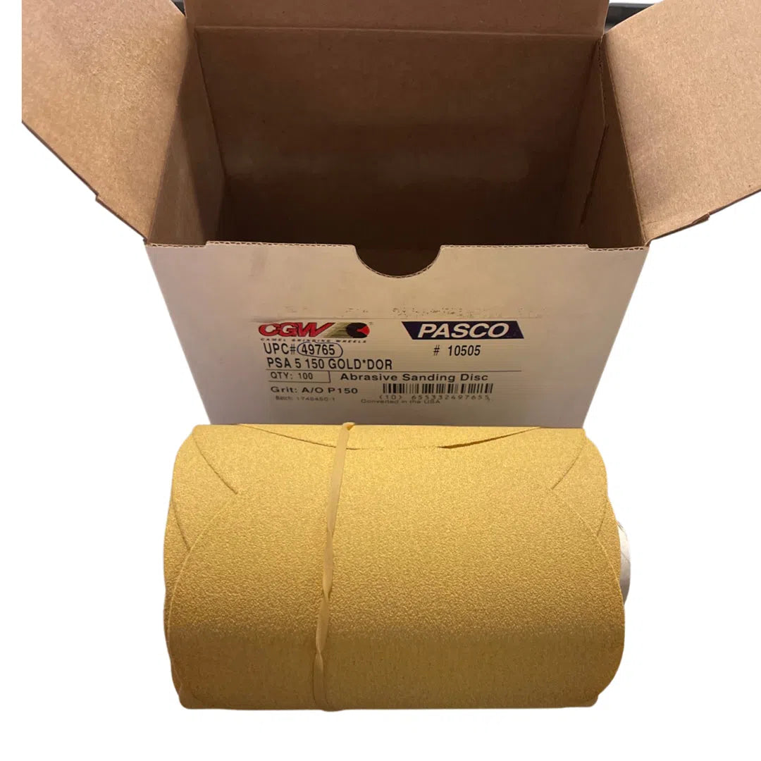 CGW 5" PSA Gold Abrasive Sanding Discs On Roll 150 Grit Aluminum Oxide 100pk