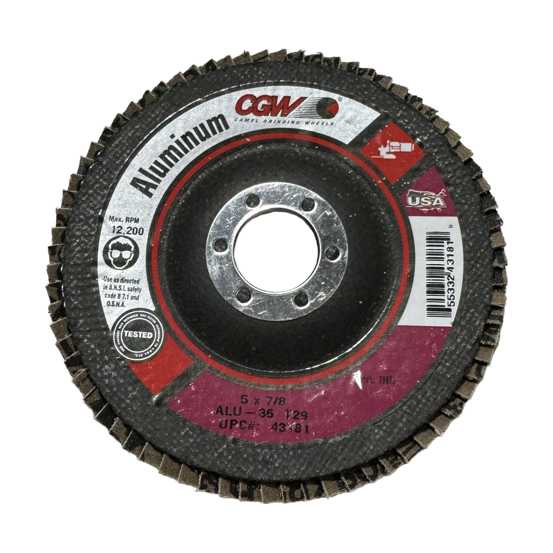 CGW 5" x 7/8" Flap Disc Aluminum A3 36 Grit T29 10 Pack USA Made