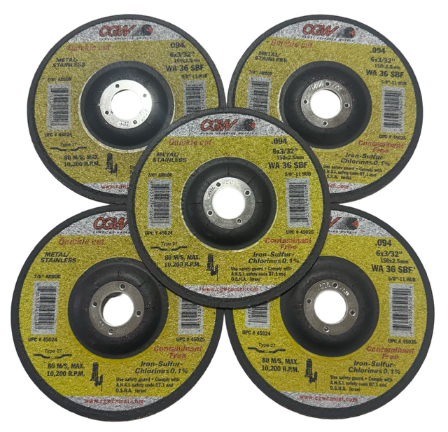 CGW 6" x 3/32" x 7/8" Cut-Off Wheel T27 Depressed Center 36 Grit A/O 5 Pack