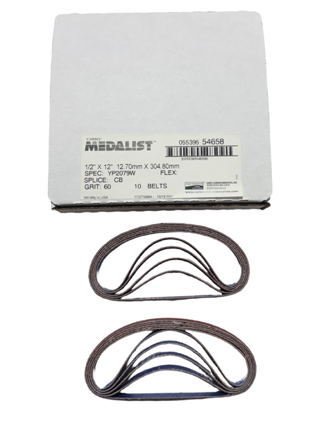 Carborundum 1/2" x 12" Resin Waterproof Cloth File Belts 60 Grit Ceramic Alumina 10PK