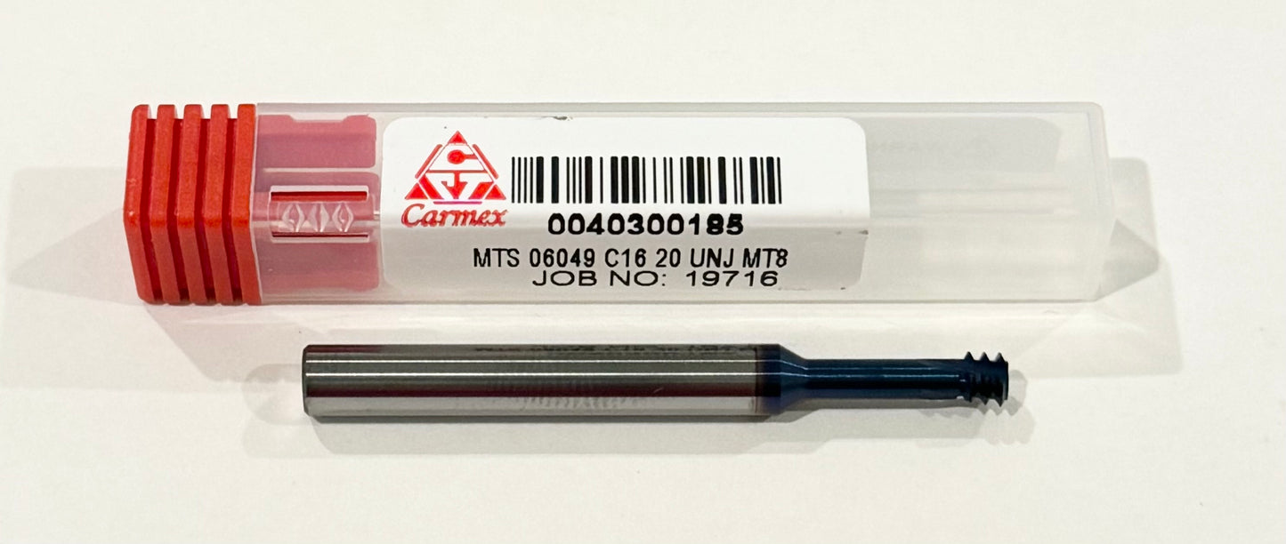 Carmex MTS 06049 C16 20UNJ MT8 Solid Carbide Thread Mill TiAlN 4.9mm Cut Dia