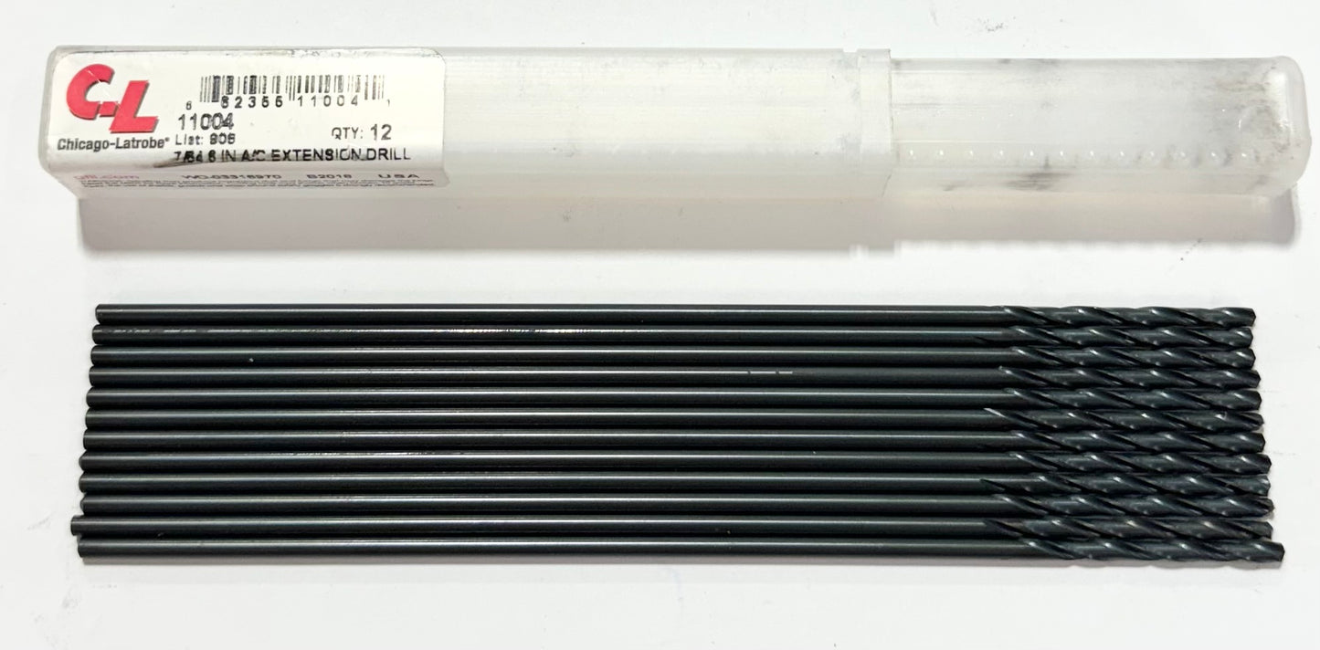 Chicago-Latrobe 7/64" x 6" HSS Aircraft Extension Drills 135 Degree 12 Pack