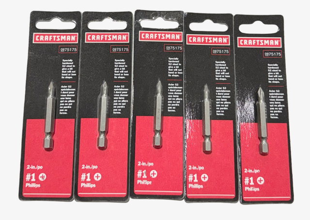 Craftsman #1 Phillips Screwdriver Insert Bits 2" Quick Change 5 Pack