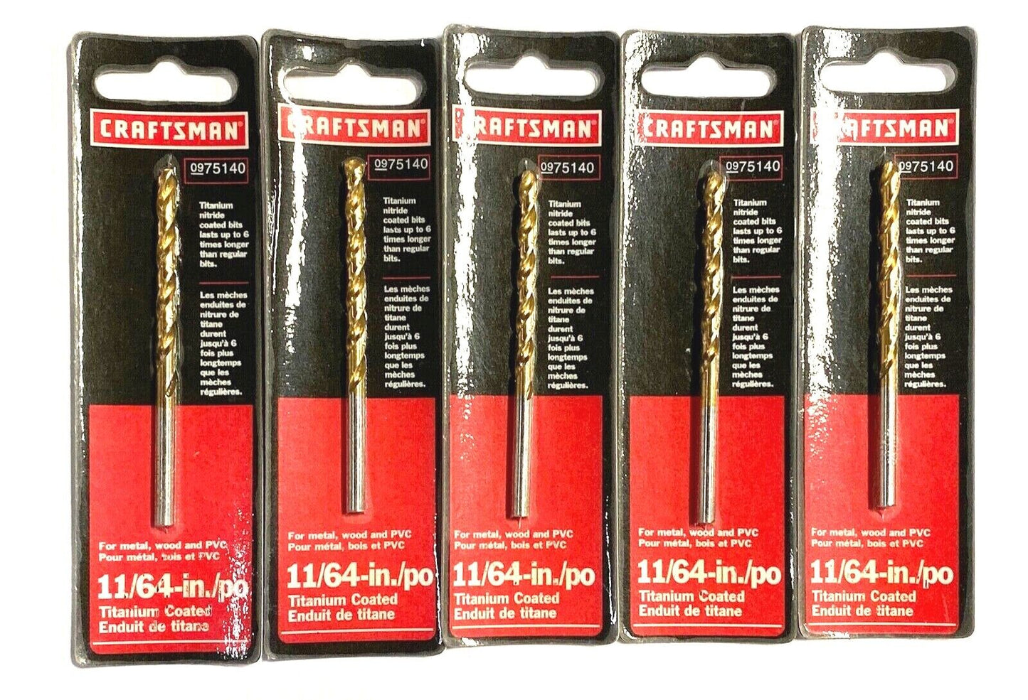 Craftsman 11/64" Drill Bit HSS Tin Coated Jobber Length Drills 5 Pack