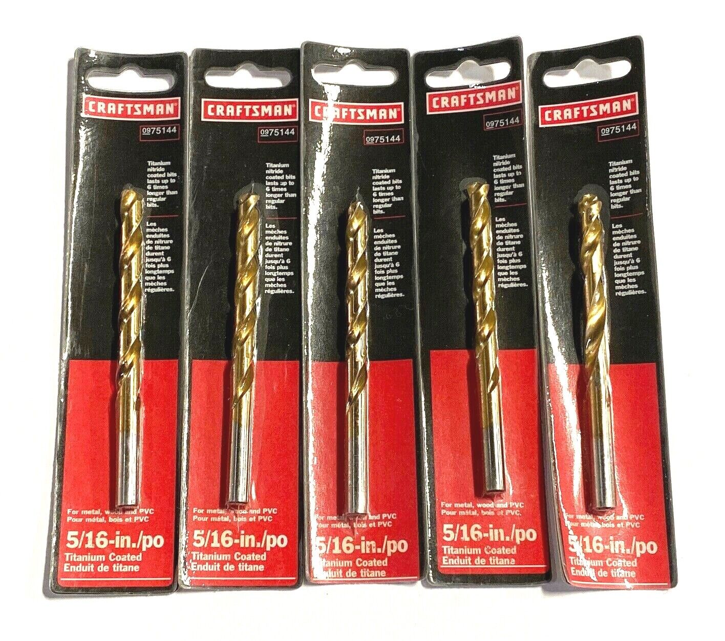 Craftsman 5/16" Drill Bit HSS Tin Coated Jobber Length Drills 5 Pack