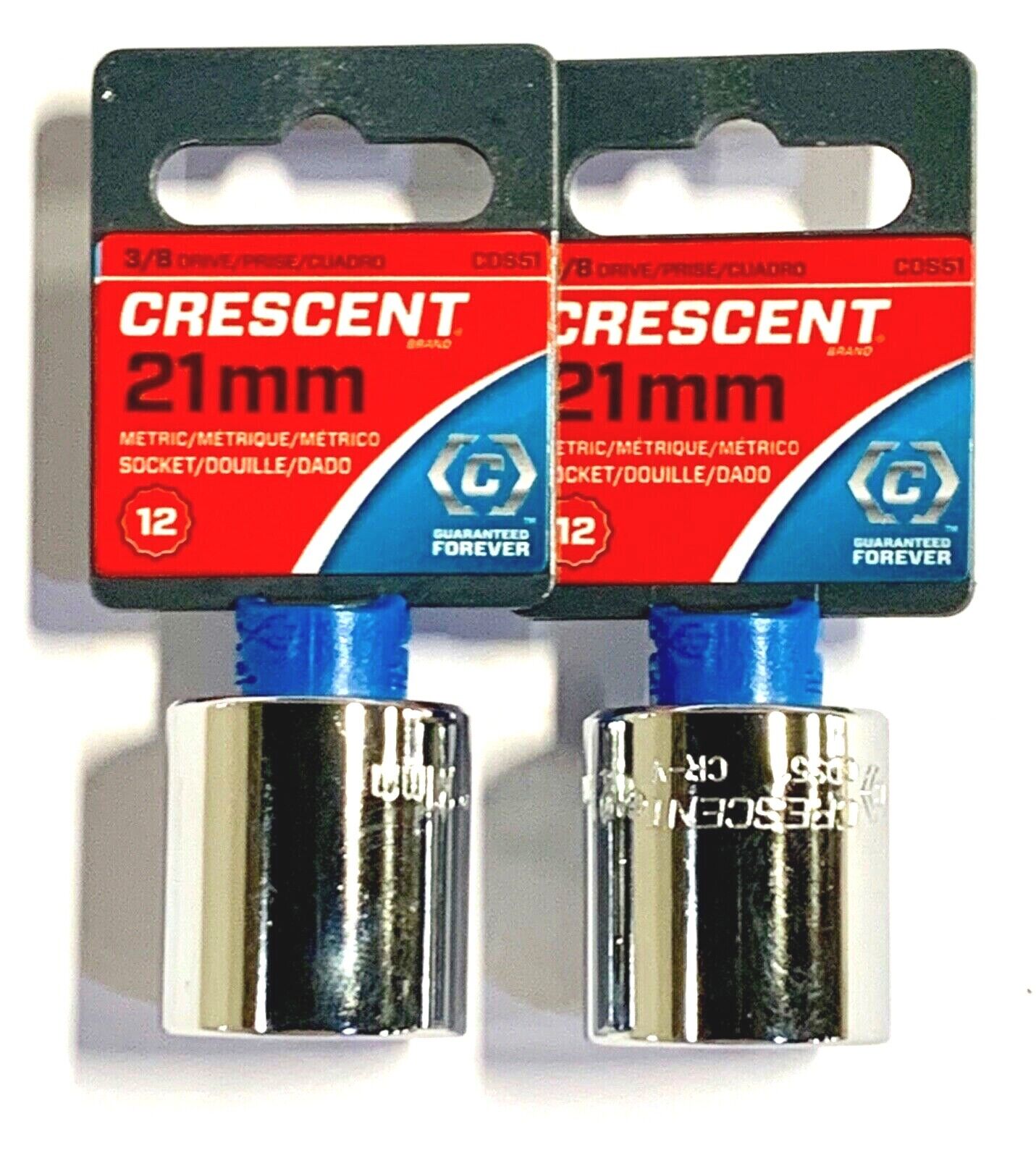 Crescent 3/8" Drive 21mm Socket 12 Point Mirror Finish CDS51 2 Pack