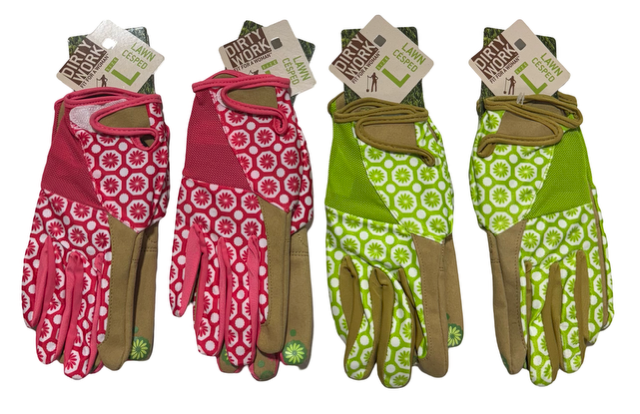 Dirty Work Women's Gardening Work Gloves Green/Pink Size Large 4 Pairs