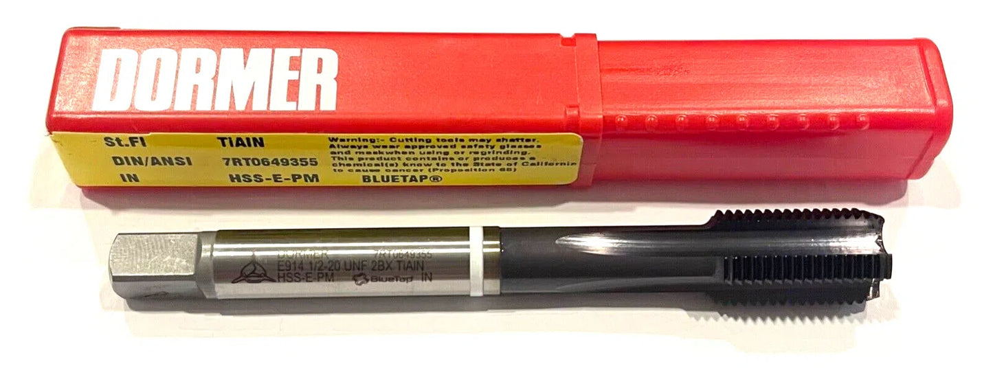 Domer 1/2-20 HSS-E-PM Machine Tap Semi-Bottoming TiAlN White Ring HP 4 Flute Tap