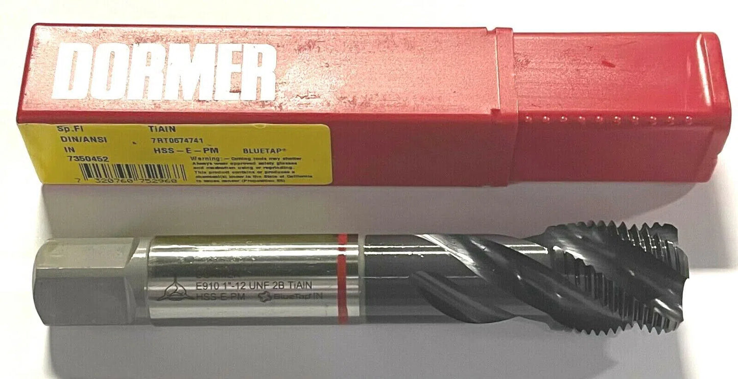Dormer 1-12 Red Shark Machine Tap Semi Bottoming Spiral Flute TiAlN HP HSS-E-PM