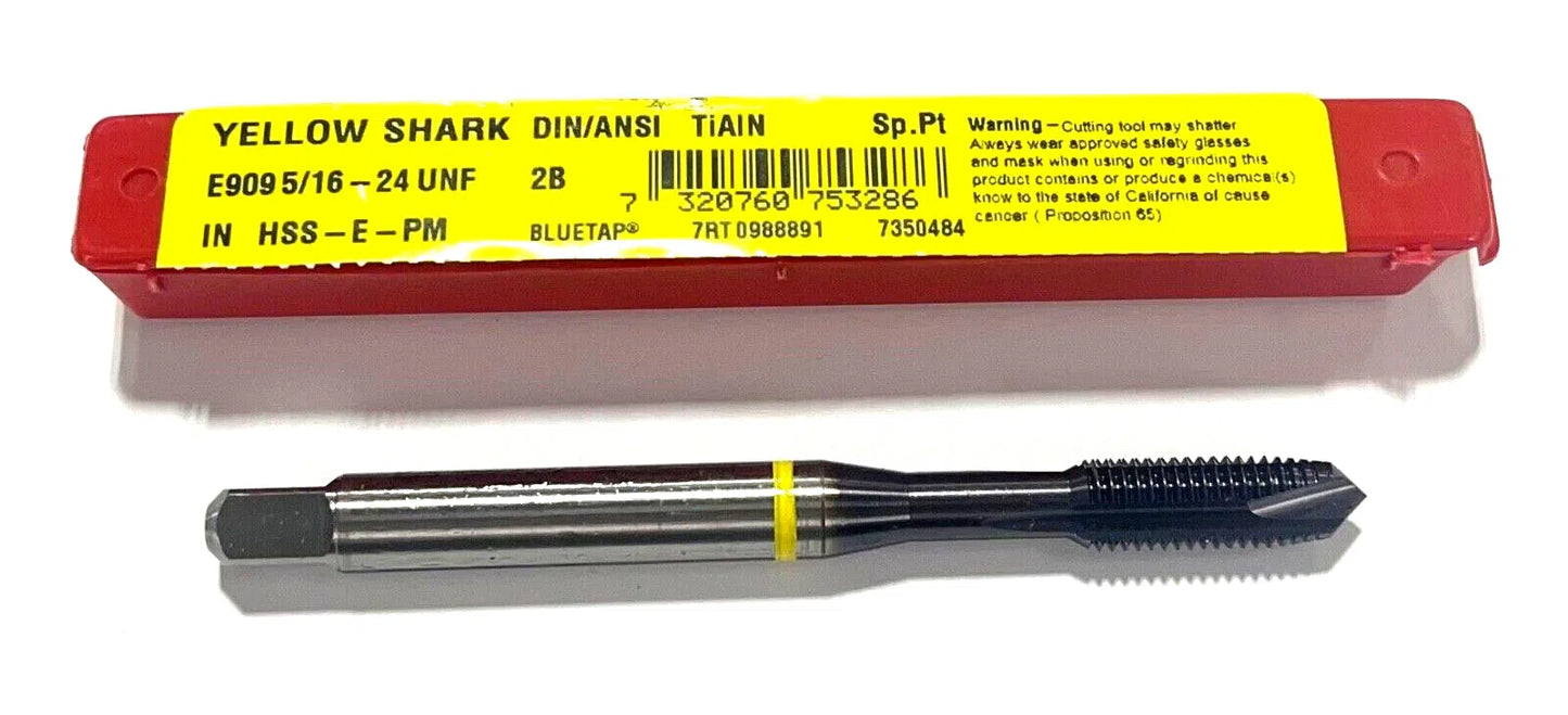 Dormer 5/16"-24 HSS-E-PM Spiral Point Plug Tap TiAlN H4 Yellow Ring 3 Flute