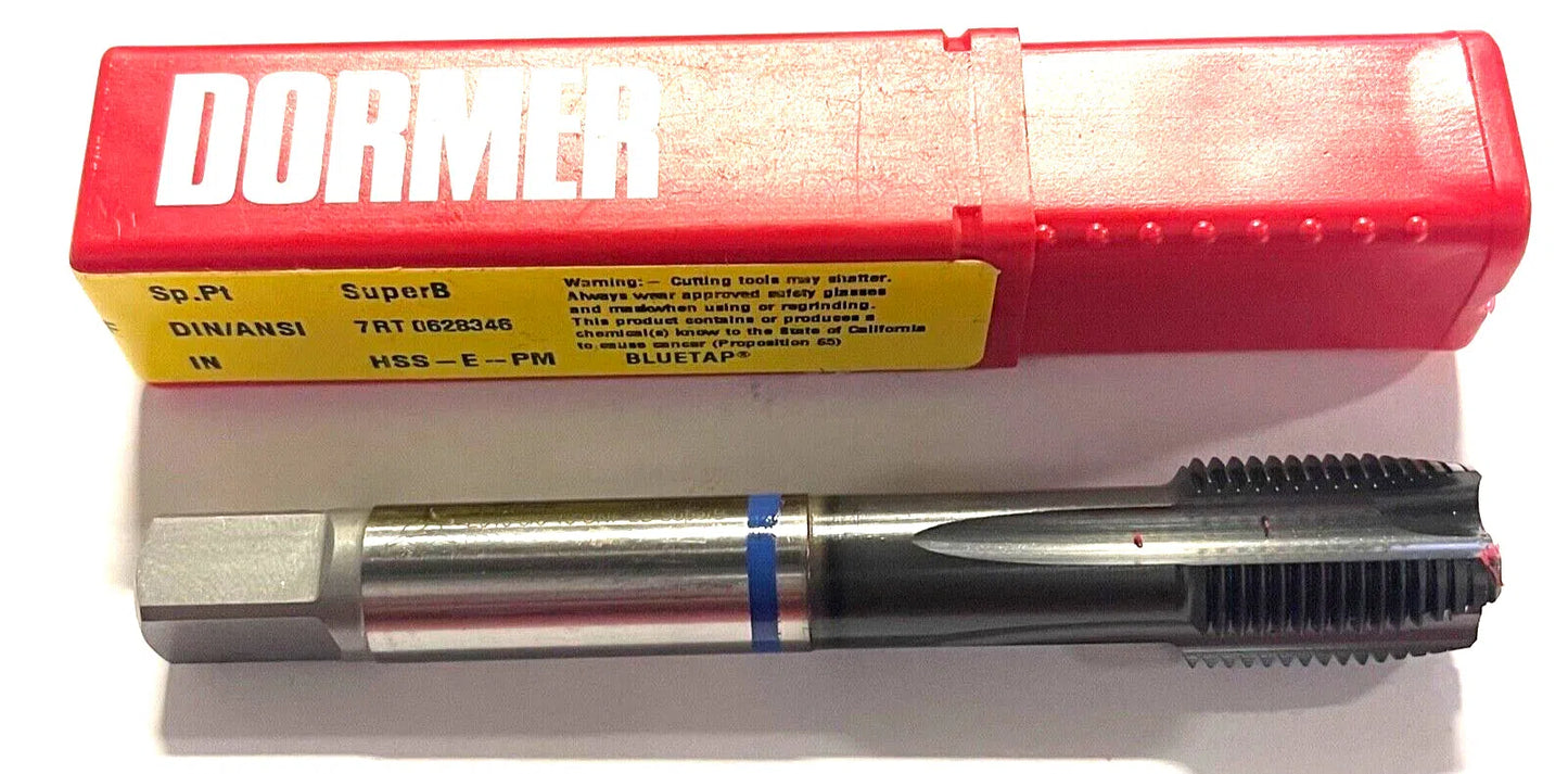Dormer 5/8-18 Machine Tap HSS-E-PM Spiral Point Plug Tap Blue Ring 4FL H5 2.5xD