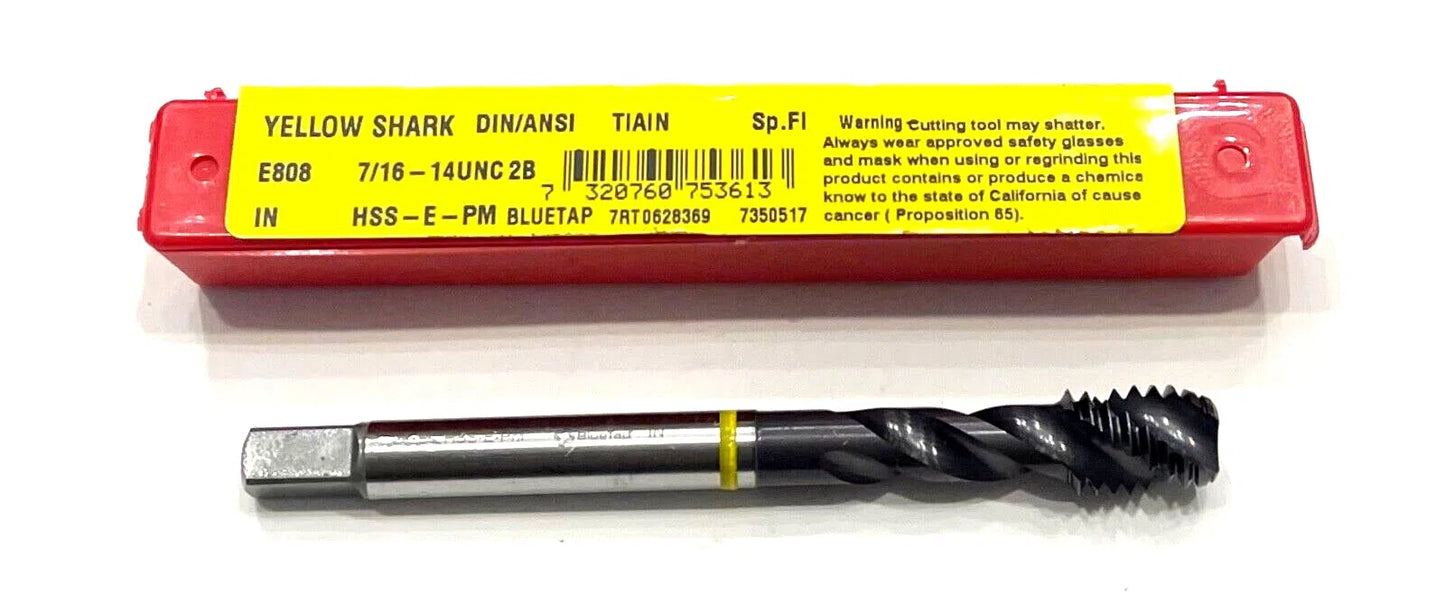 Dormer 7/16"-14 HSS-E-PM Spiral Flute Tap Semi-Bottoming TiAlN Yellow Ring 3FL