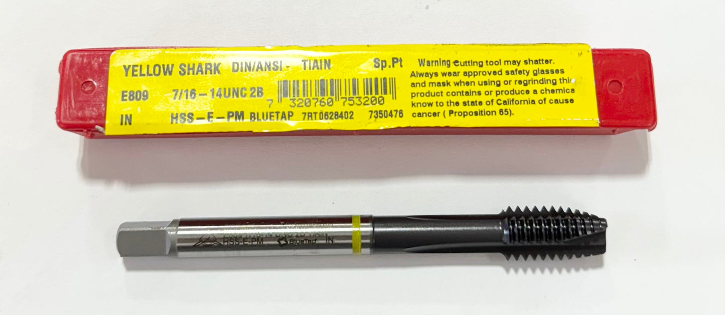 Dormer 7/16-14 HSS-E-PM Spiral Point Plug Tap Yellow Ring 3FL H5 TiAlN Coated