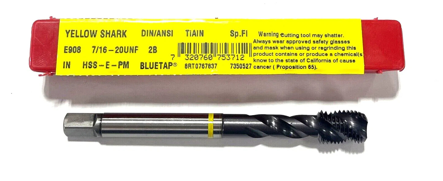 Dormer 7/16-20 HSS-E-PM Spiral Flute Tap Yellow Ring TiAlN Coating 3 Flute H5 2B