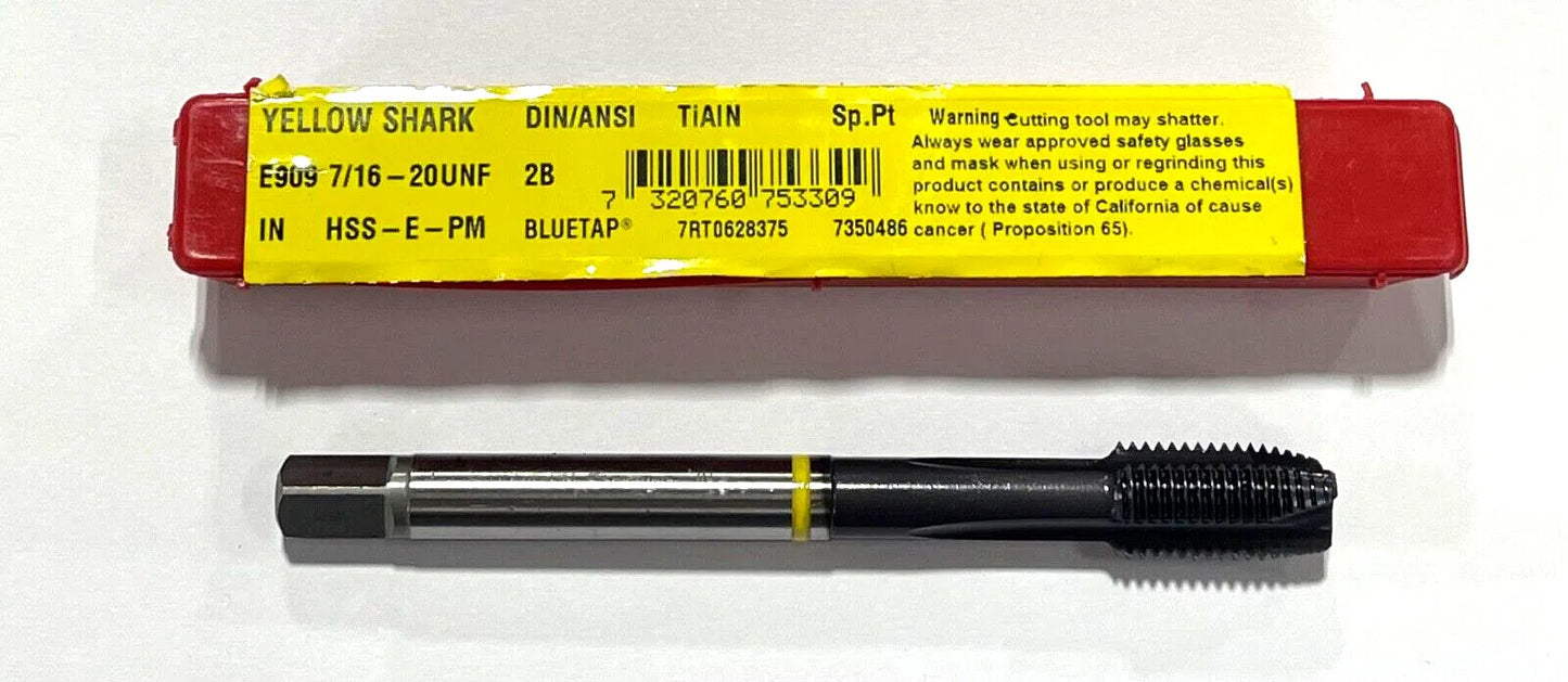 Dormer 7/16"-20 HSS-E-PM Spiral Point Plug Tap TiAlN H5 Yellow Ring 3 Flute