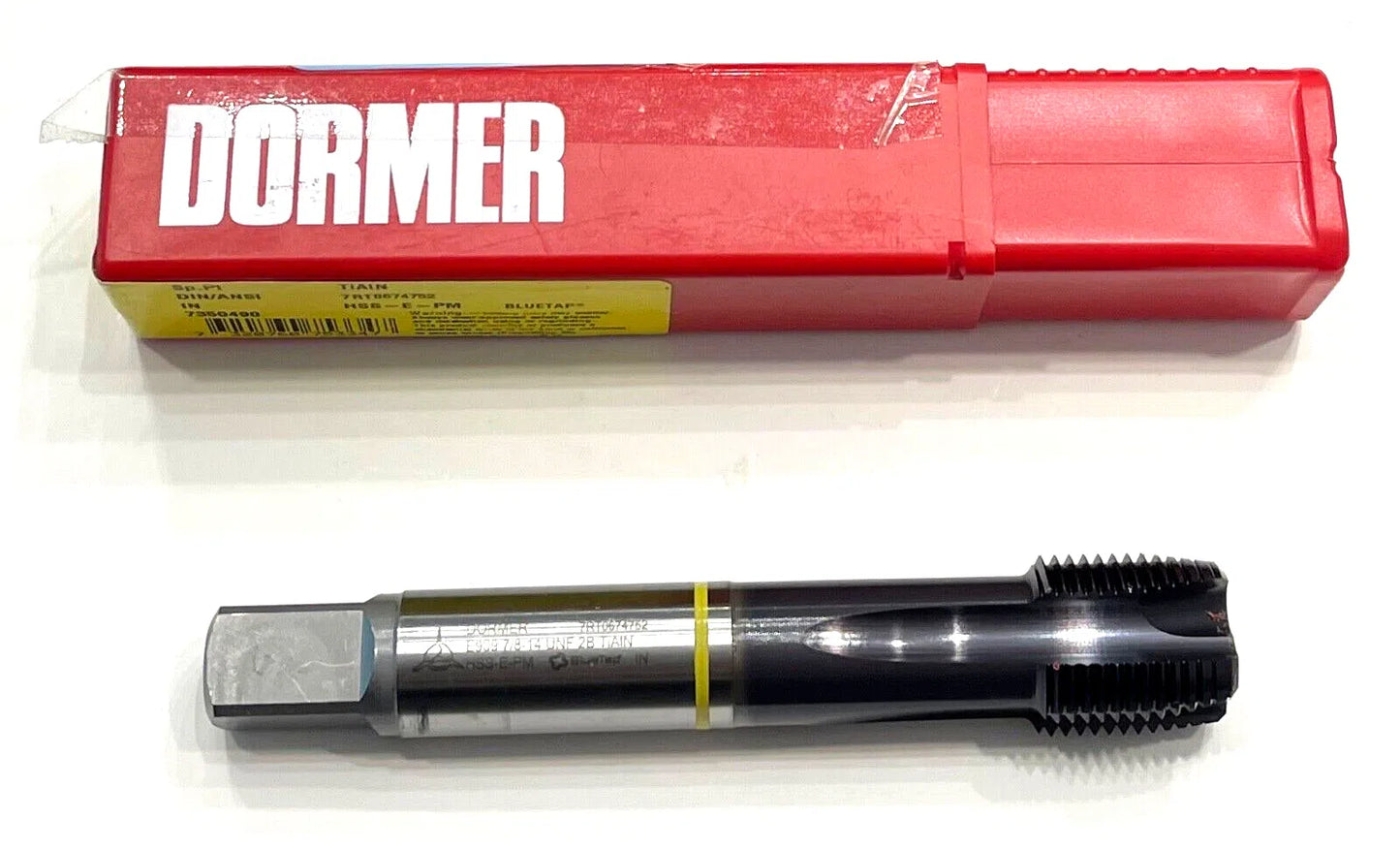 Dormer 7/8"-14 UNF HSSE-PM Spiral Point Plug Tap Yellow Ring 4FL TiAlN 2B
