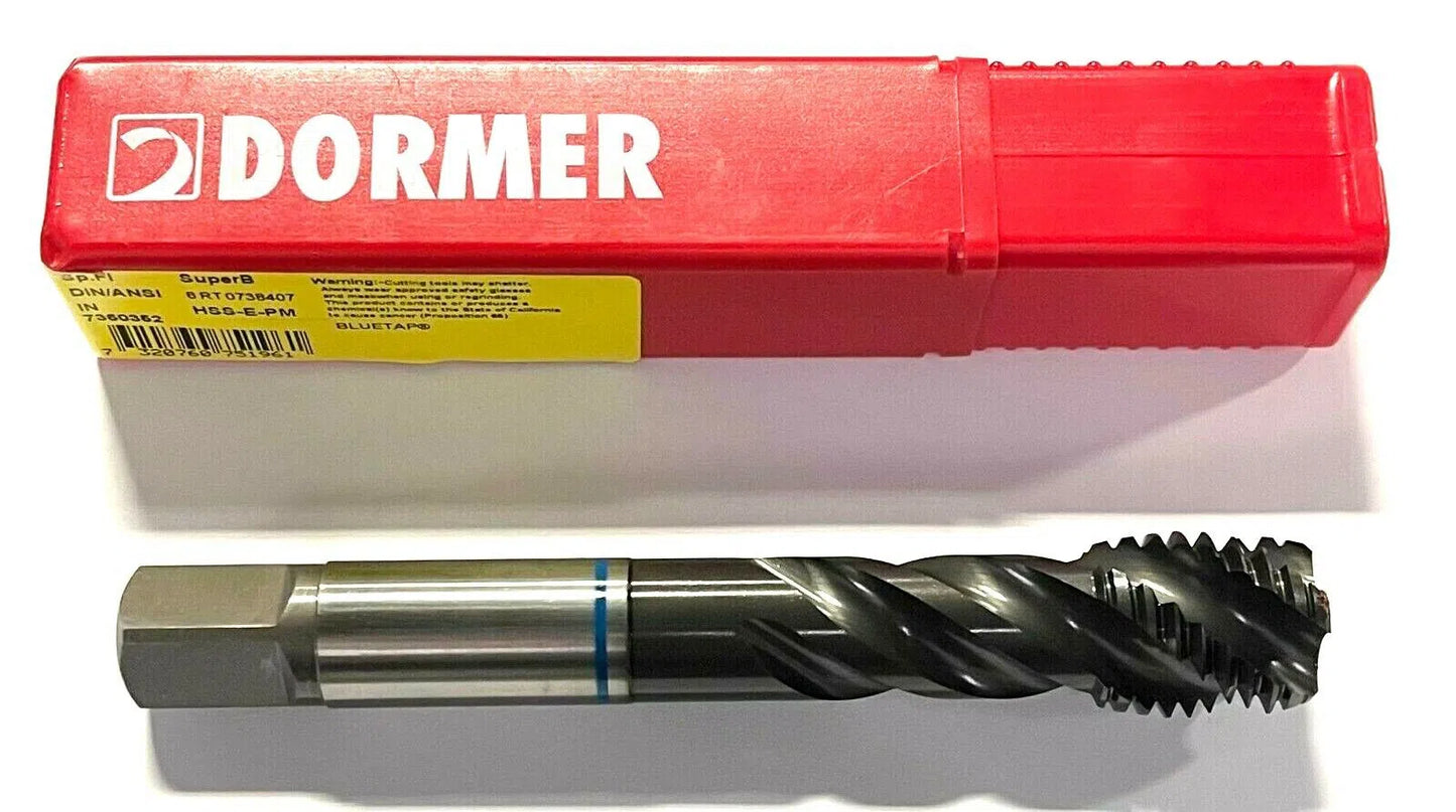 Dormer 7/8-9" Tap HSS-E-PM Semi Bottoming Spiral Flute Machine Tap Blue Shark H6