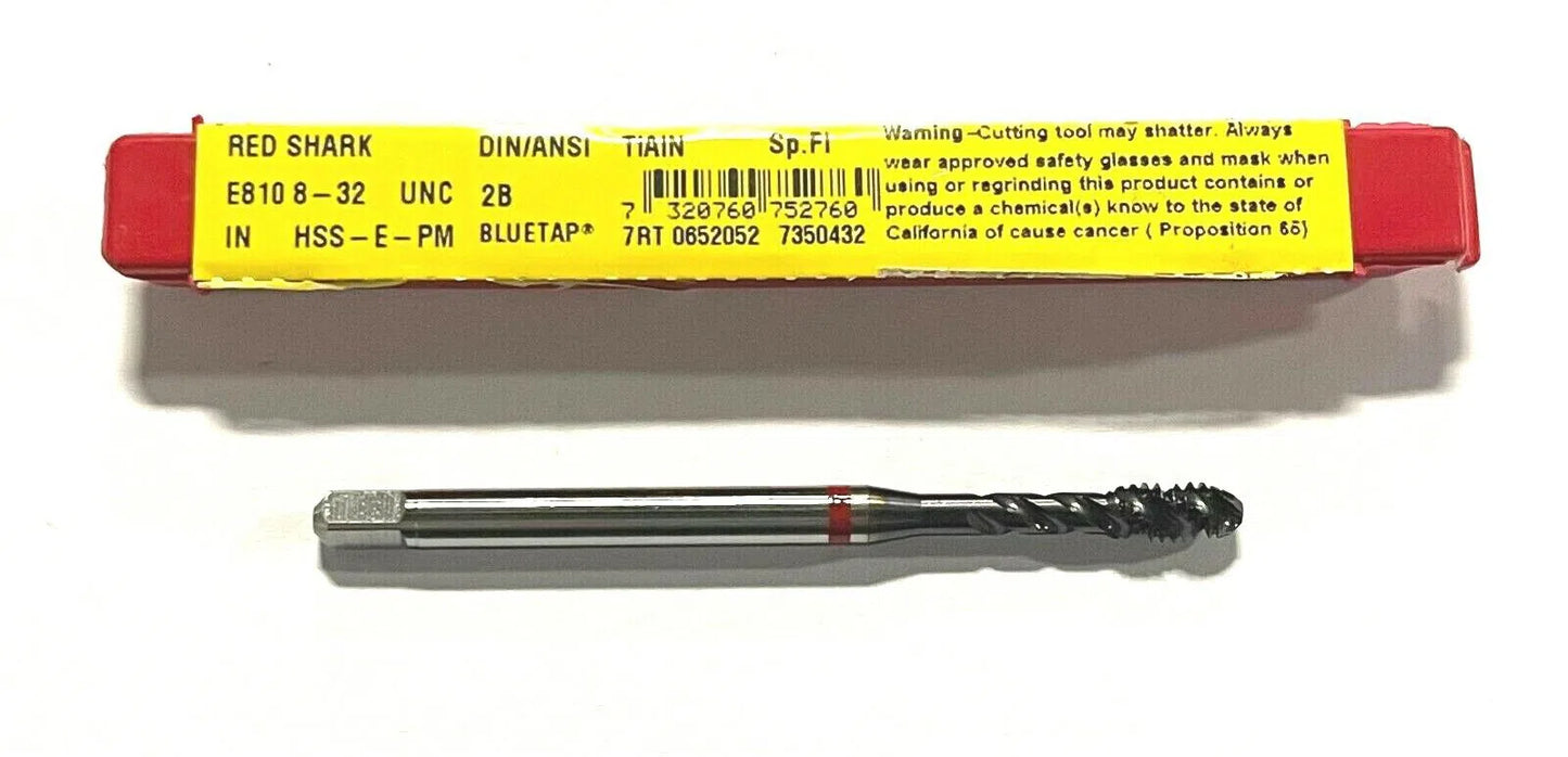 Dormer 8-32 Tap HSS-E-PM Semi Bottoming Spiral Flute TiAlN Coated 2B Red Shark