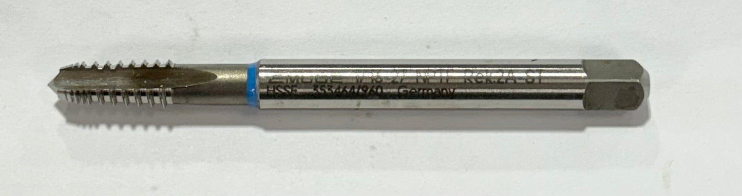 EMUGE 1/16"-27 NPTF HSSE Interrupted Thread Pipe Tap Modified Bottom Blue Ring