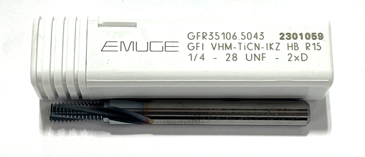 EMUGE 1/4-28 Solid Carbide Thread Mill TiCN Coating 3 Flute Coolant Thru