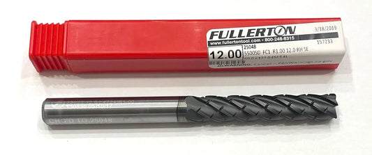 Fullerton 12mm Carbide End Mill Long Length 5FL 1mm Radius FC1 5500 Matrix USA