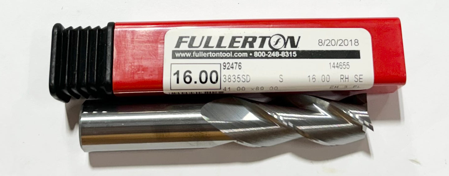Fullerton 16mm Carbide End Mill 3 Flute AlumaMill High Performance USA