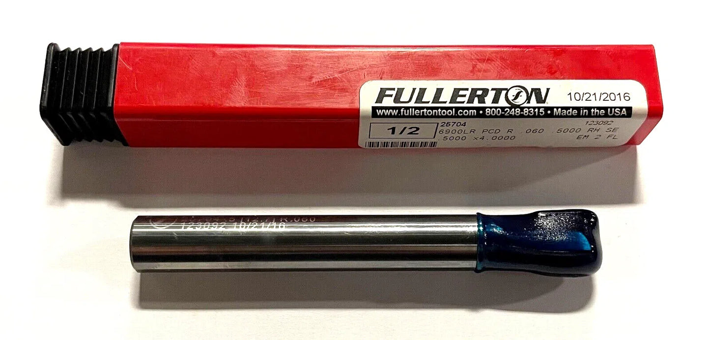 Fullerton 6900 Series 1/2" MATRX PCD R-1 Router .060 Radius Long Reach 2 Flute