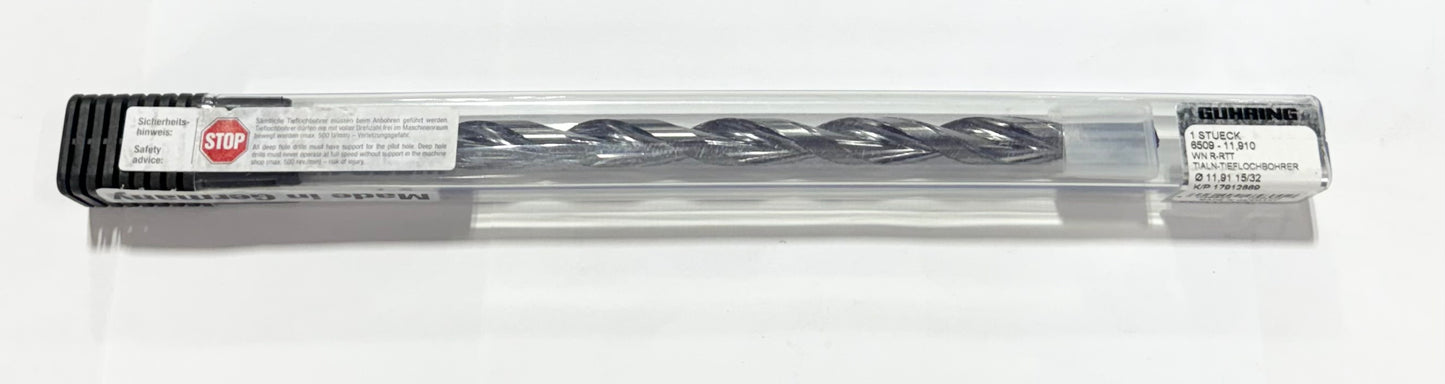 GUHRING 15/32" Solid Carbide Drill 15xD TiAlN Coated 2 Flute Coolant Thru