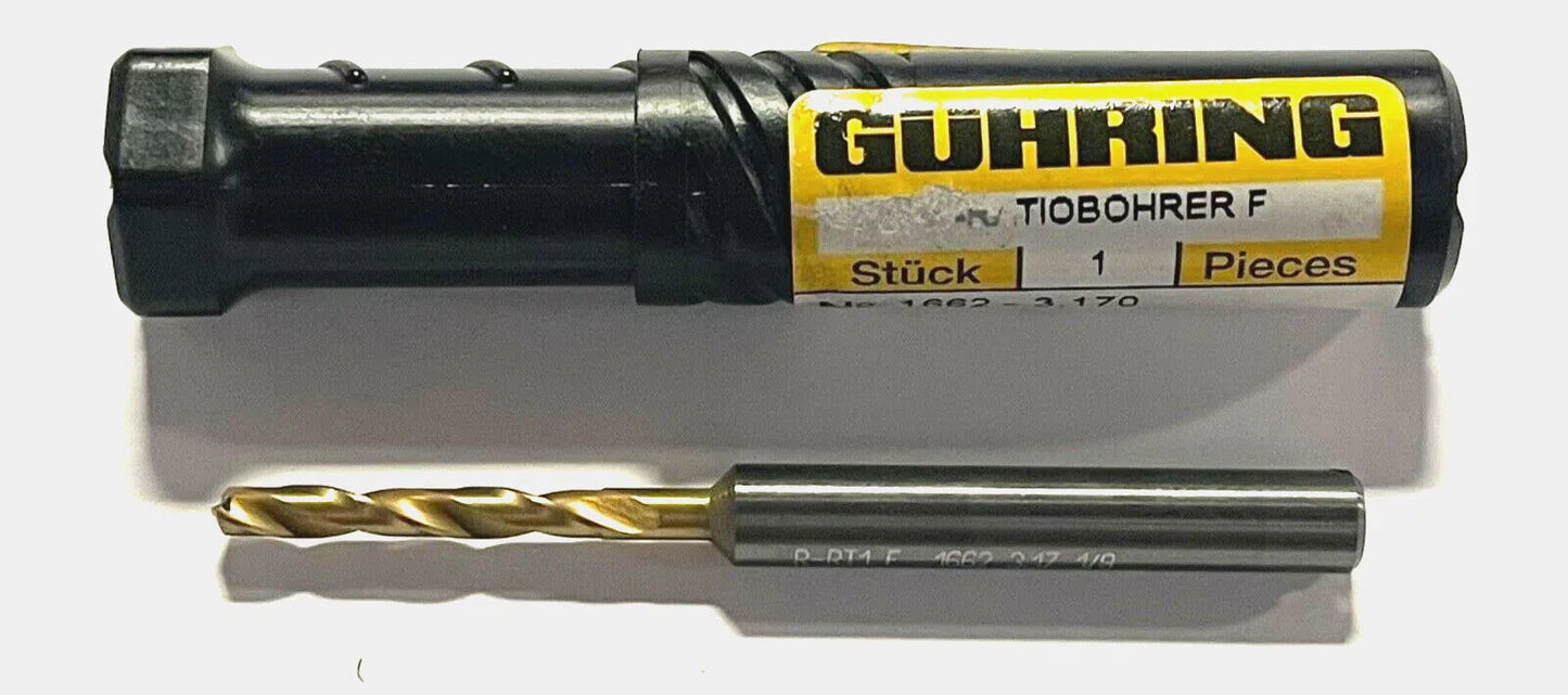 GUHRING 1/8" Solid Carbide Drill 5xD Tin Coated Coolant Thru 140° Point Drill