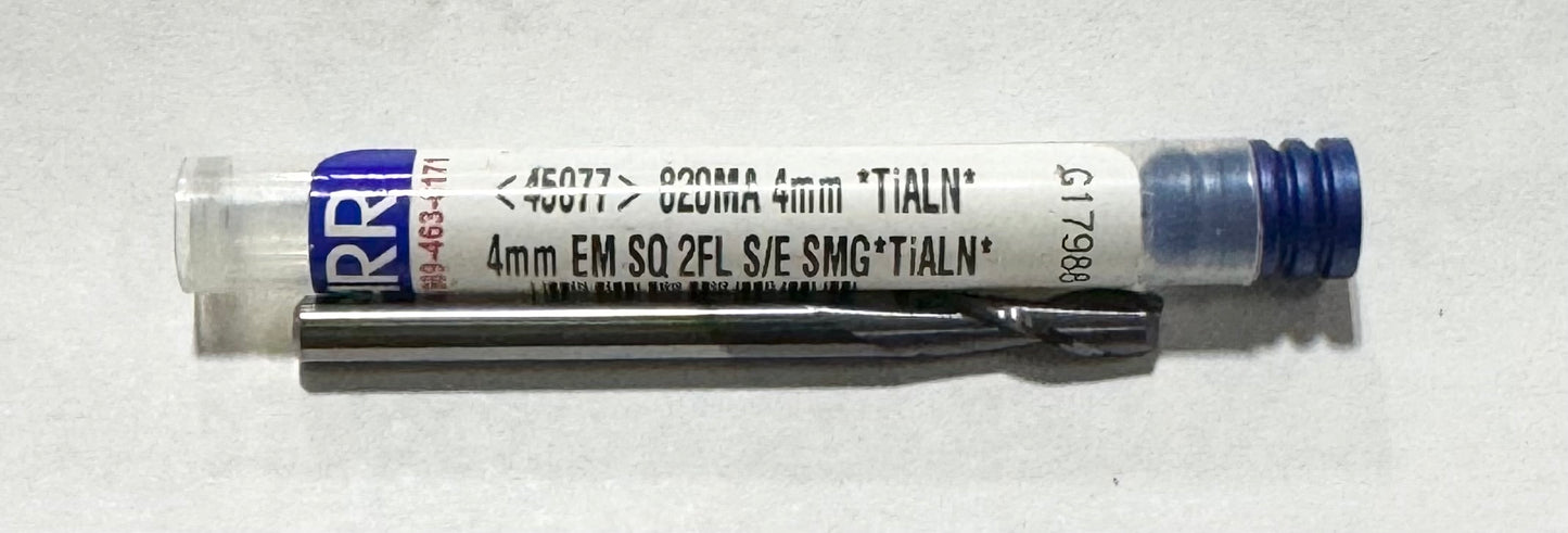 Garr 4mm Carbide End Mil 2 Flute TiAlN Coating USA Made 45077