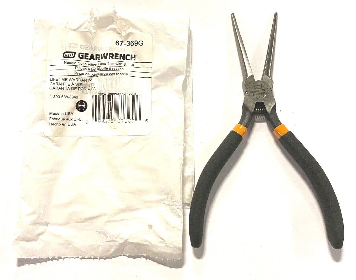 GearWrench 6-5/8" Needle Nose Pliers Long Thin With Spring USA Made 67-369G