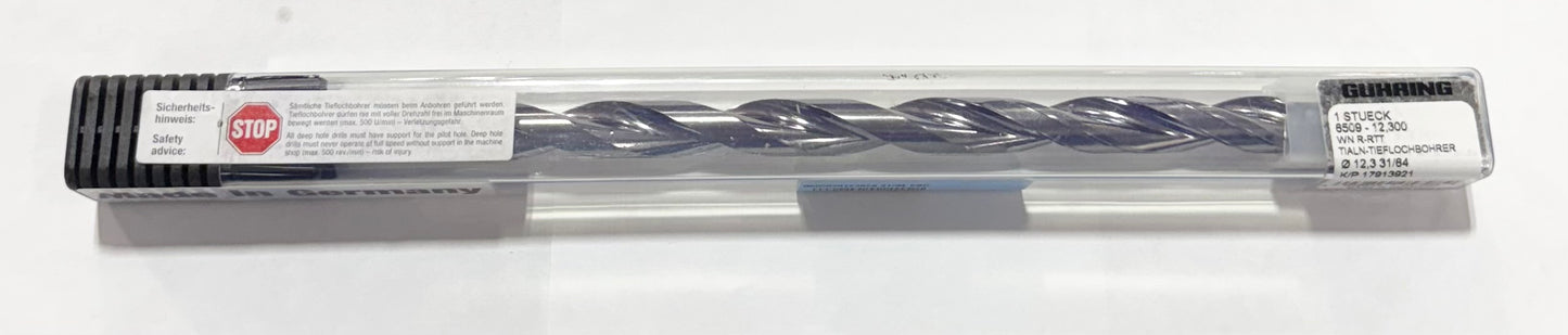 Guhring 31/64" Solid Carbide Drill 15xD TiAlN Tipped Coolant Thru 135 Deg