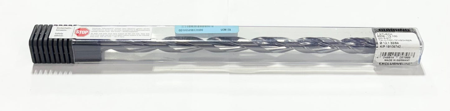 Guhring 33/64" Solid Carbide Drill 15xD Coolant Thru, 135 Deg, 2FL, TiAlN Tip