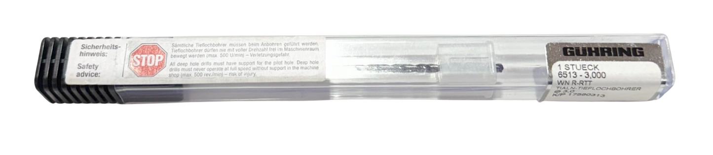 Guhring 3mm Solid Carbide Drill 30xD TiAlN Tipped Coolant Thru 135Deg