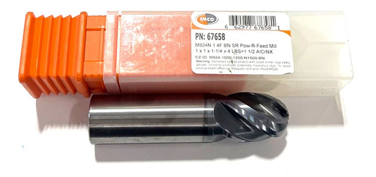 IMCO 1" Carbide Ball Nose Pow-R-Feed End Mill AlCrNX Coating 4 Flute USA Made