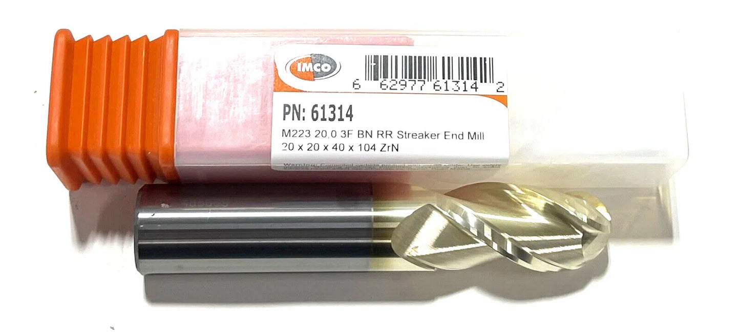 IMCO 20mm Carbide Ball Nose End Mill ZrN Coating 3 Flute 37° Helix USA Made