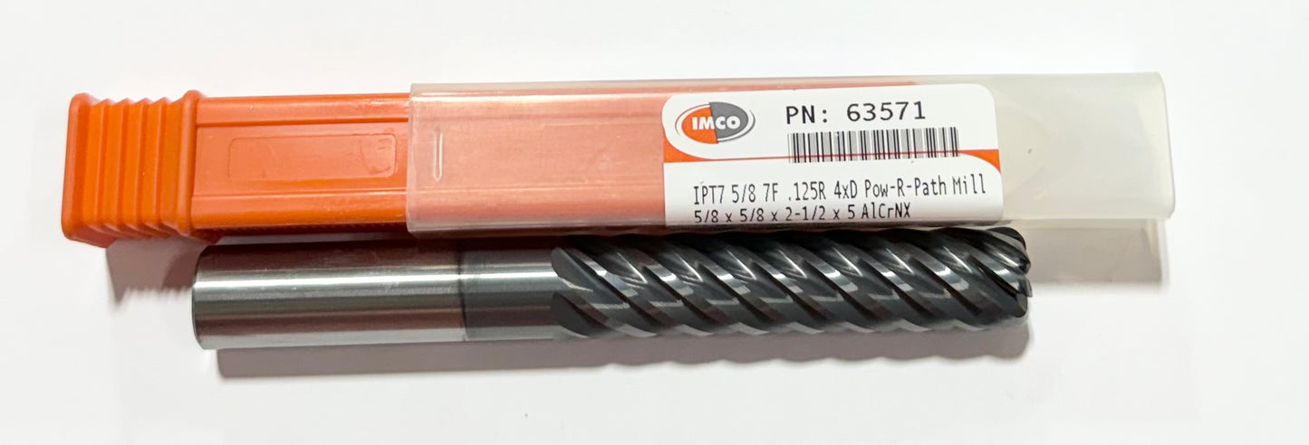 IMCO 5/8" Carbide End Mill 4xD 7 Flute .125" Radius AlCrNX Coated USA